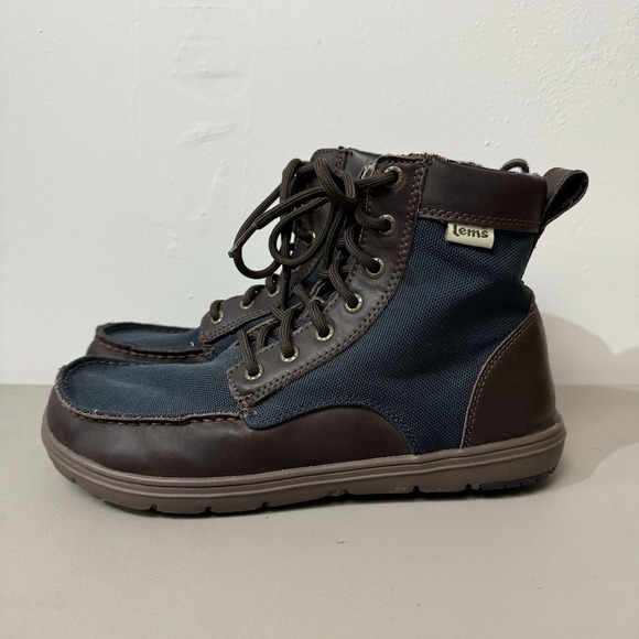 Lems Boulder Boots Size 42 Blue Brown Leather Mesh Barefoot Wide Toe - Picture 7 of 16